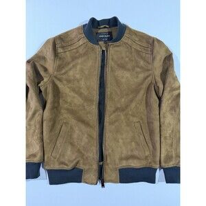 River Island Men's Brown Full Zip Bomber Jacket Band Collar Short Casual Size S